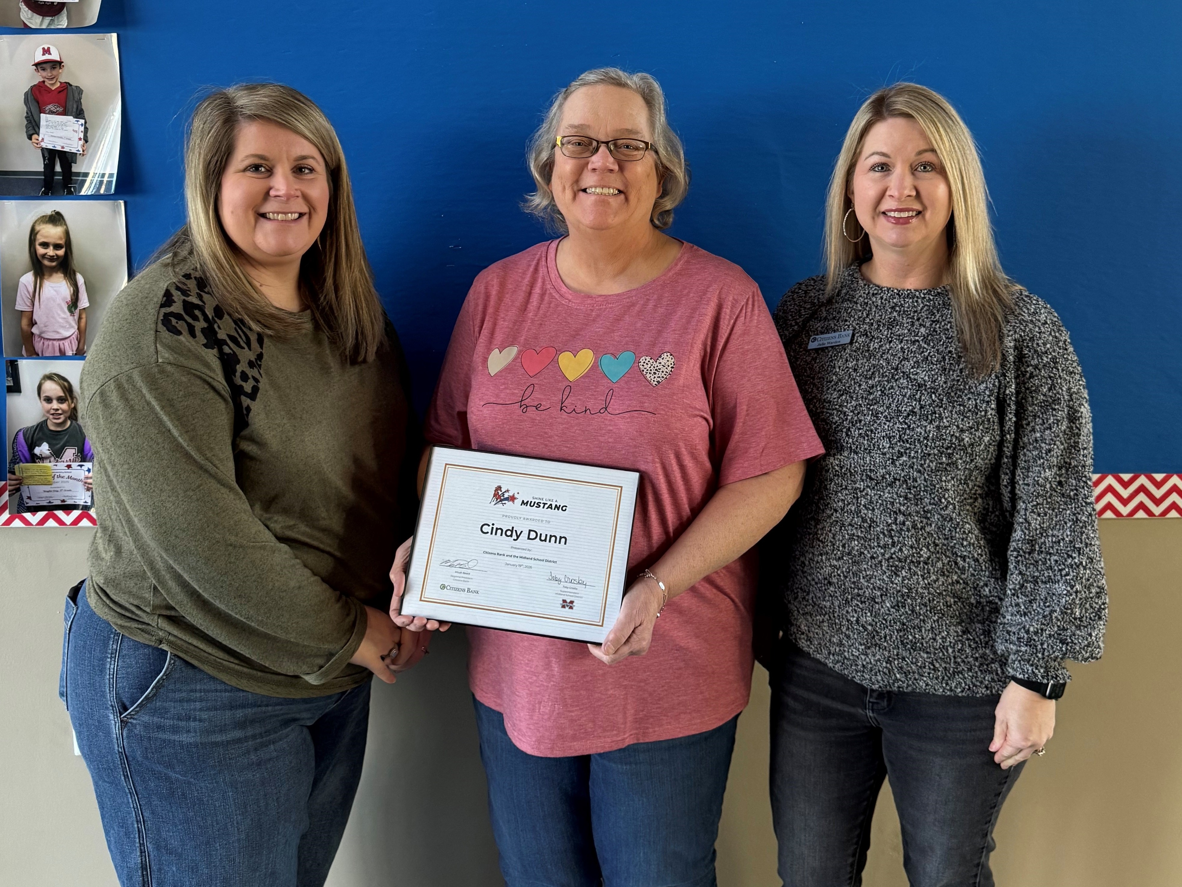 Citizens Bank, Midland School District honor Cindy Dunn for 'Shining Like a Mustang'