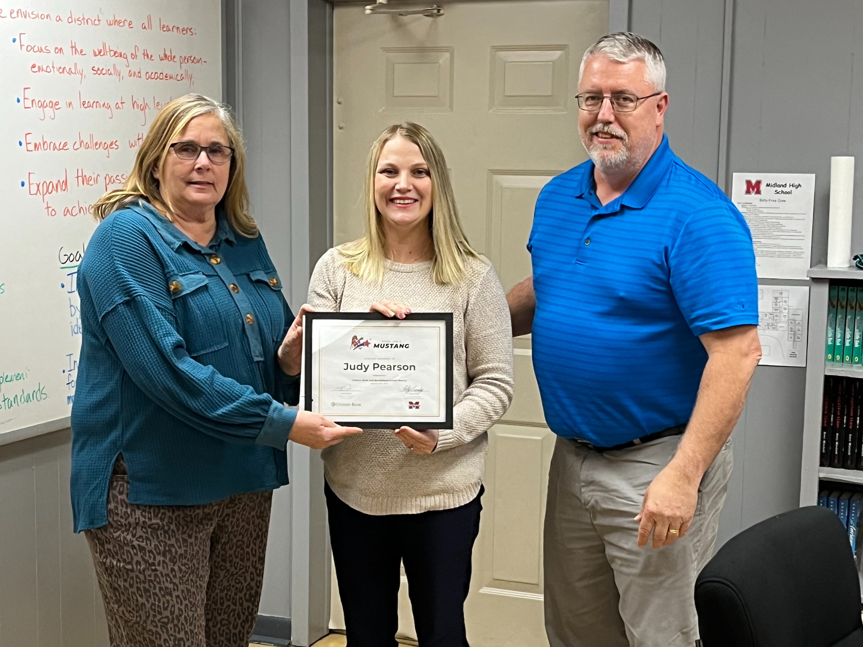 Citizens Bank, Midland School District honor Judy Pearson for 'Shining Like a Mustang'