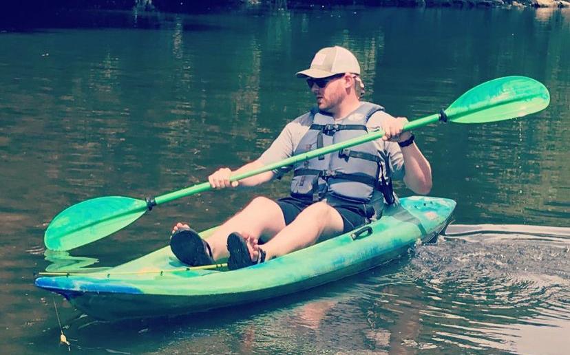 Jeremy Harrison floating the river